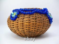 Native American Beaded Cobalt Padre Trade Bead Basket