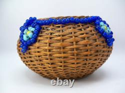 Native American Beaded Cobalt Padre Trade Bead Basket