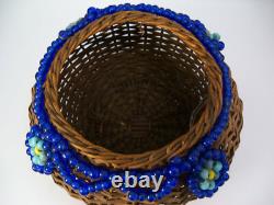 Native American Beaded Cobalt Padre Trade Bead Basket