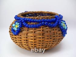 Native American Beaded Cobalt Padre Trade Bead Basket
