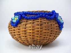 Native American Beaded Cobalt Padre Trade Bead Basket