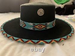 Native American Beaded Full Brim Fedora Bowlers Hat