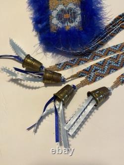 Native American Beaded Hair Barrette Handmade OOAK 28 Long Thimbles Feathers