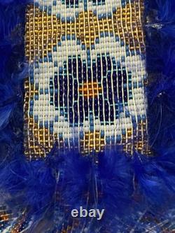 Native American Beaded Hair Barrette Handmade OOAK 28 Long Thimbles Feathers