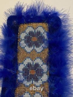 Native American Beaded Hair Barrette Handmade OOAK 28 Long Thimbles Feathers