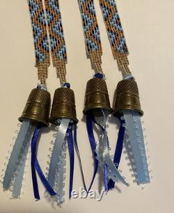 Native American Beaded Hair Barrette Handmade OOAK 28 Long Thimbles Feathers