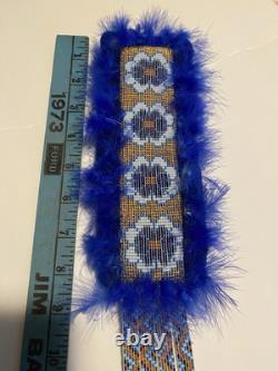 Native American Beaded Hair Barrette Handmade OOAK 28 Long Thimbles Feathers