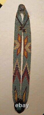 Native American Beaded Hat Band Sterling Brooch On Antique 1800's Beaver Top Hat