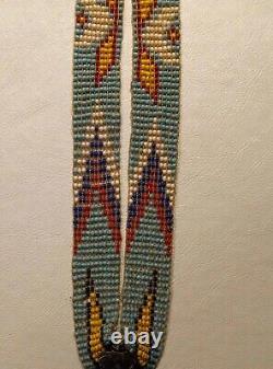 Native American Beaded Hat Band Sterling Brooch On Antique 1800's Beaver Top Hat