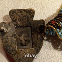 Native American Beaded Hat Band Sterling Brooch On Antique 1800's Beaver Top Hat