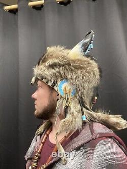 Native American Beaded Hat raccoon hat raccoon headress native made