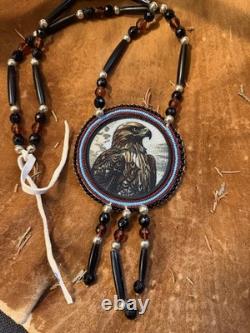 Native American Beaded Hawk Native Beaded Medallion Pow Wow Regalia