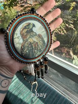 Native American Beaded Hawk Native Beaded Medallion Pow Wow Regalia