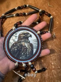 Native American Beaded Hawk Native Beaded Medallion Pow Wow Regalia