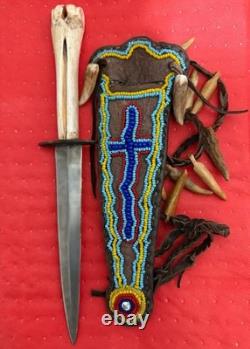Native American Beaded Knife Case with Bone -pre-owned