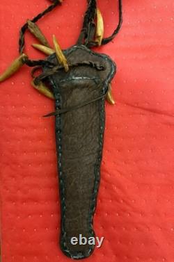 Native American Beaded Knife Case with Bone -pre-owned