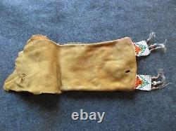 Native American Beaded Leather Bag, Old Lg. Beads Leather Pouch, #day-02179