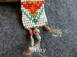 Native American Beaded Leather Bag, Old Lg. Beads Leather Pouch, #day-02179