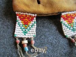 Native American Beaded Leather Bag, Old Lg. Beads Leather Pouch, #day-02179