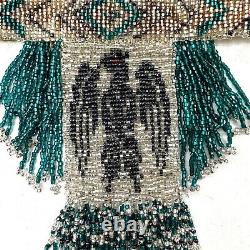 Native American Beaded Leather Choker Necklace Thunderbird Turquoise Black