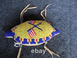 Native American Beaded Leather Fetish, American Indian Turtle Amulet, Day-02145