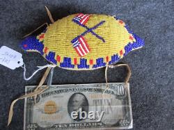 Native American Beaded Leather Fetish, American Indian Turtle Amulet, Day-02145