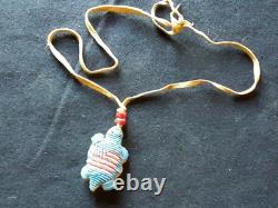 Native American Beaded Leather Fetish & Necklace, Turtle Effigy Buf-082508934