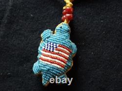 Native American Beaded Leather Fetish & Necklace, Turtle Effigy Buf-082508934