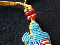 Native American Beaded Leather Fetish & Necklace, Turtle Effigy Buf-082508934