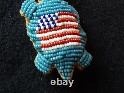 Native American Beaded Leather Fetish & Necklace, Turtle Effigy Buf-082508934