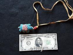 Native American Beaded Leather Fetish & Necklace, Turtle Effigy Buf-082508934