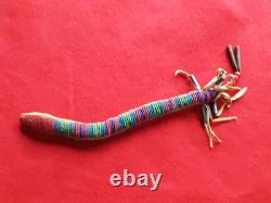 Native American Beaded Leather Fetish, Unique Snake Amulet, Du-032609182