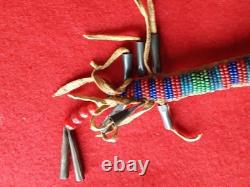 Native American Beaded Leather Fetish, Unique Snake Amulet, Du-032609182