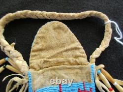 Native American Beaded Leather Medicine Bag, Beaded Tobacco Pouch Sd-022408208