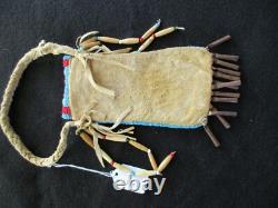 Native American Beaded Leather Medicine Bag, Beaded Tobacco Pouch Sd-022408208