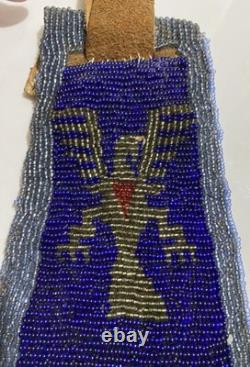 Native American Beaded Leather Medicine Pouch Thunderbird Flowers