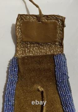 Native American Beaded Leather Medicine Pouch Thunderbird Flowers