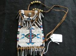 Native American Beaded Leather Tobacco Bag, Fancy Medicine Pouch, Sd-012206246