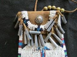 Native American Beaded Leather Tobacco Bag, Fancy Medicine Pouch, Sd-012206246