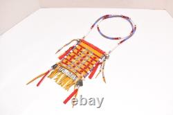 Native American Beaded Leather Tobacco Bag, Medicine Pouch, Cones