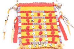 Native American Beaded Leather Tobacco Bag, Medicine Pouch, Cones