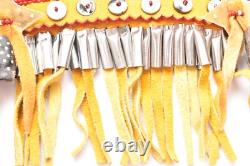 Native American Beaded Leather Tobacco Bag, Medicine Pouch, Cones