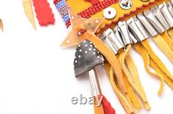 Native American Beaded Leather Tobacco Bag, Medicine Pouch, Cones