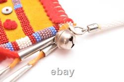 Native American Beaded Leather Tobacco Bag, Medicine Pouch, Cones