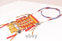 Native American Beaded Leather Tobacco Bag, Medicine Pouch, Cones