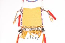 Native American Beaded Leather Tobacco Bag, Medicine Pouch, Cones