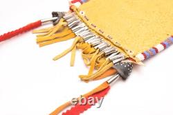 Native American Beaded Leather Tobacco Bag, Medicine Pouch, Cones