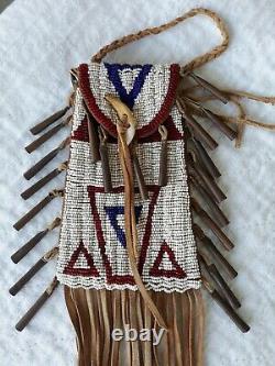 Native American Beaded Leather Tobacco Bag, Medicine Pouch Northern Cheyenne