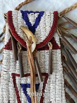 Native American Beaded Leather Tobacco Bag, Medicine Pouch Northern Cheyenne