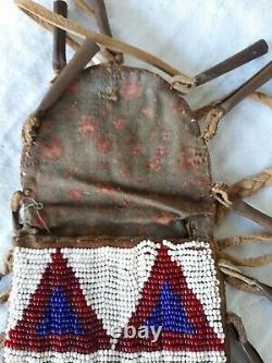 Native American Beaded Leather Tobacco Bag, Medicine Pouch Northern Cheyenne